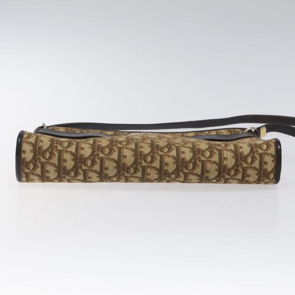 Christian Dior Trotter Canvas Shoulder Bag Beige Gold Auth 116060